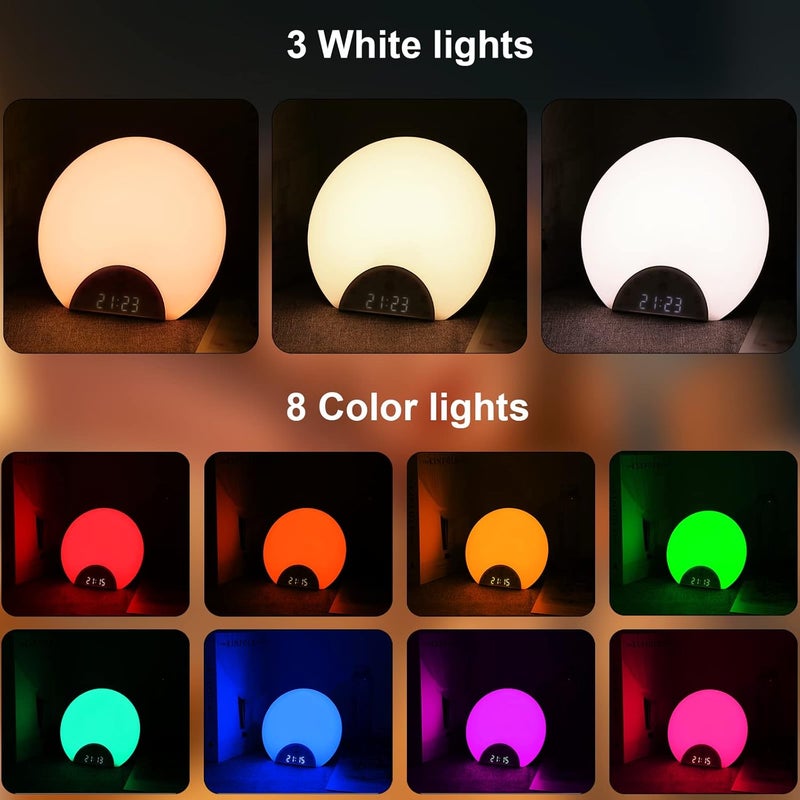 ANTDALIS Sunrise Alarm Clock Wake Up Light for Kids, Adults, Heavy Sleepers with Dual Alarms, Snooze, Sleep Aid with 7 Nature Sounds for Bedrooms with 8 Colors Night Light, FM Radio, Gift Ideas - Image 5